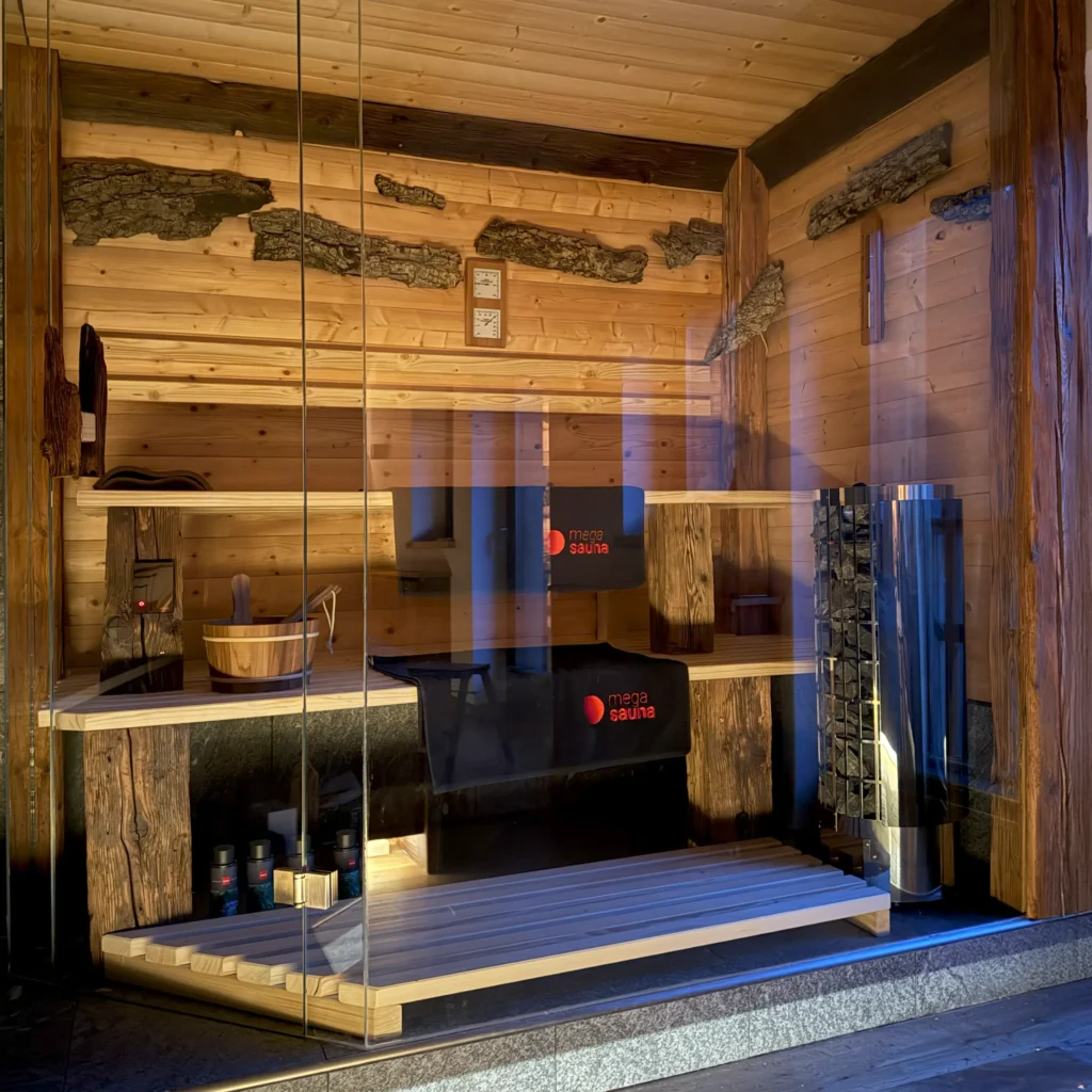 Eine eigene moderne Sauna im Wellnessbereich der Ferienwohnung Harmonie